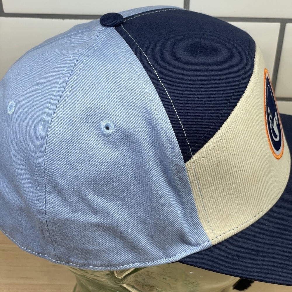 Mens Hat Colorblock RARE embroidered Blue Cream Orange Patch Headset Pilot Drone - Picture 5 of 11